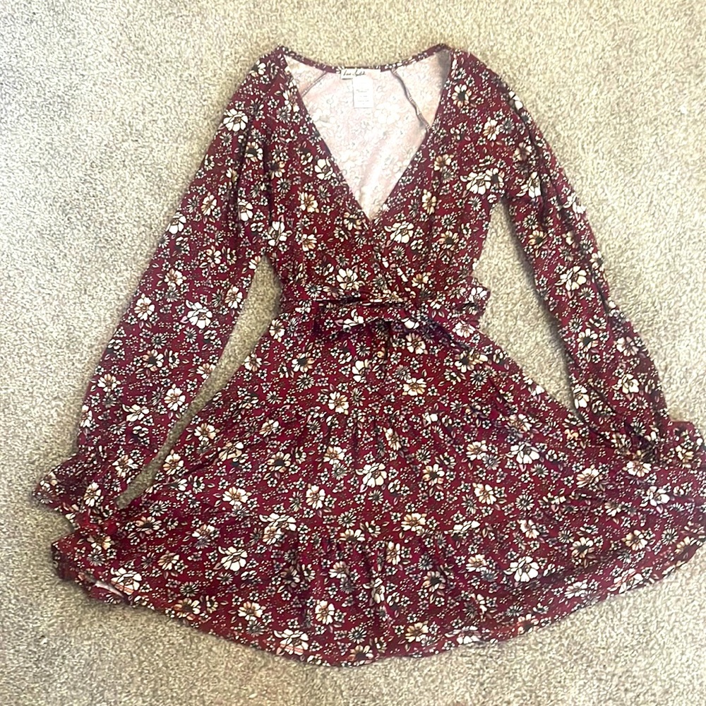 Floral Maroon Long Sleeved Dress